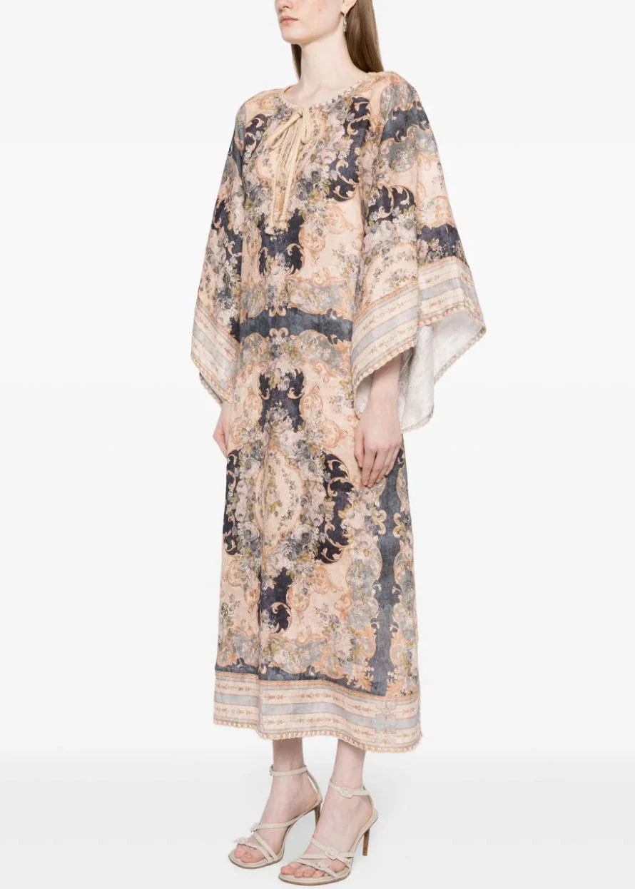 Bohemian Purple Print Lace Up Cotton Holiday Dress Fall - Image 3