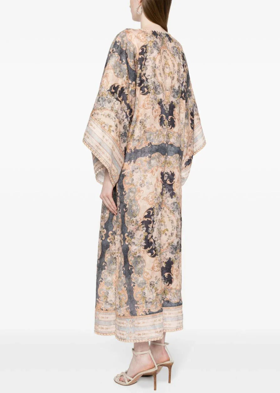 Bohemian Purple Print Lace Up Cotton Holiday Dress Fall - Image 4