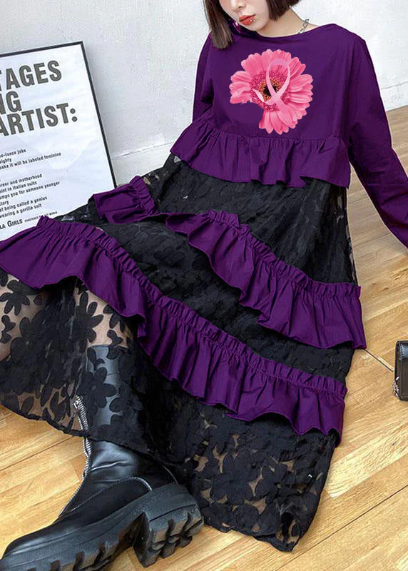 Bohemian purple Ruffles Fall Lace Dresses