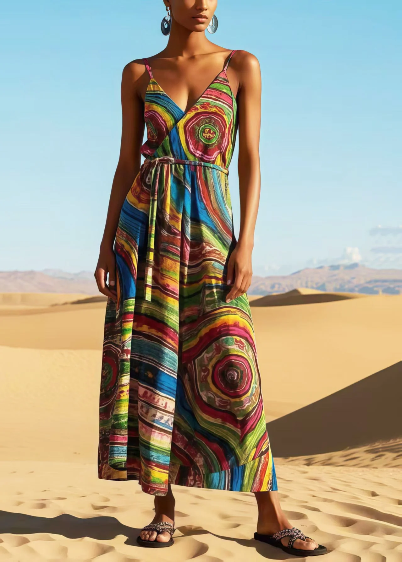 Bohemian Rainbow Print Cotton Sundress Summer - Image 3