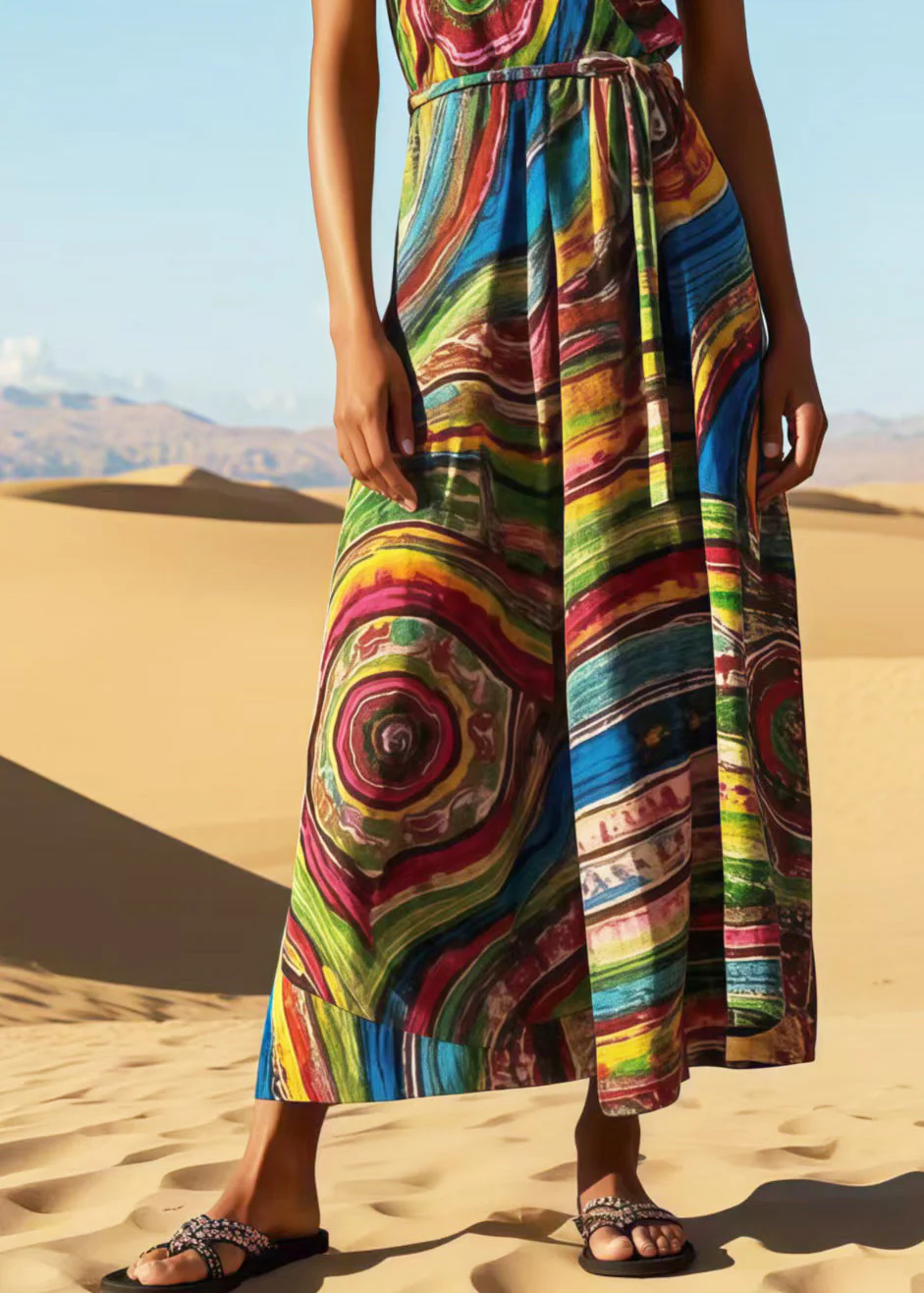 Bohemian Rainbow Print Cotton Sundress Summer - Image 4