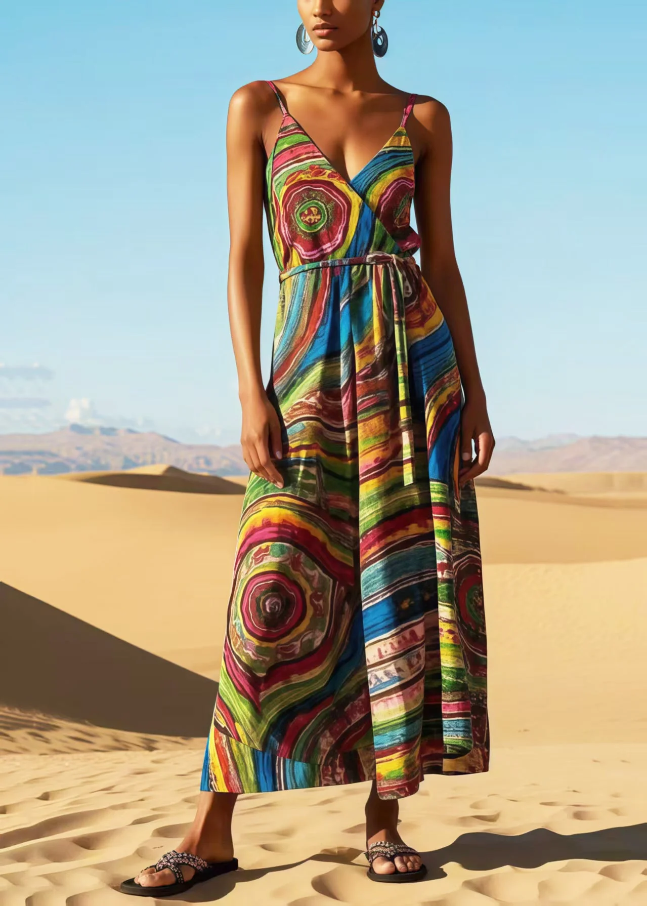 Bohemian Rainbow Print Cotton Sundress Summer - Image 5