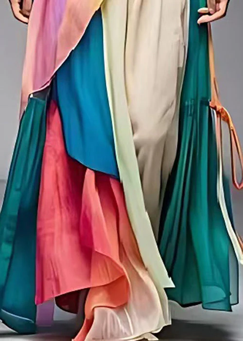 Bohemian Rainbow Tie Waist Patchwork Cotton Spaghetti Strap Dresses Summer - Image 5