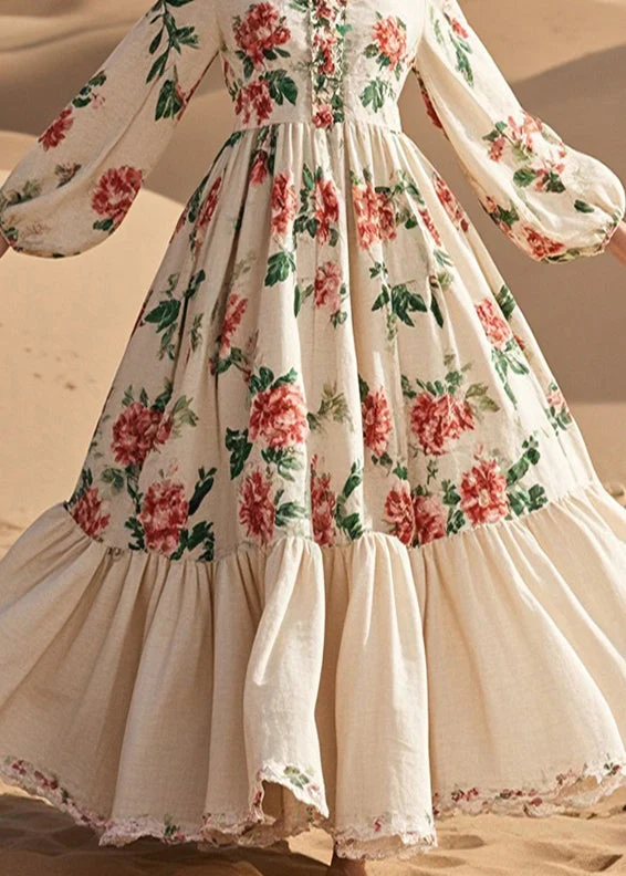 Bohemian Red Floral Cotton Party Dress Exra Large Hem Spring - Image 4