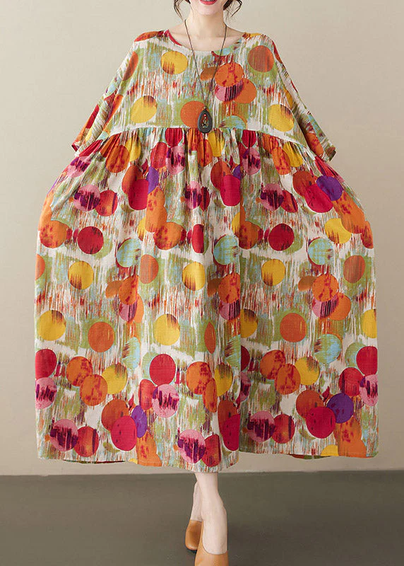 Bohemian Red O-Neck Print Cozy Long Dress Summer - Image 2