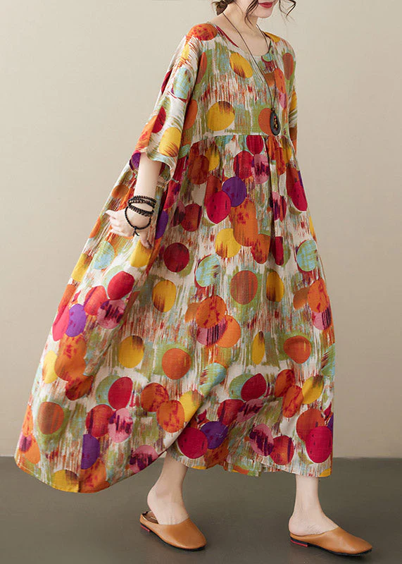 Bohemian Red O-Neck Print Cozy Long Dress Summer - Image 3