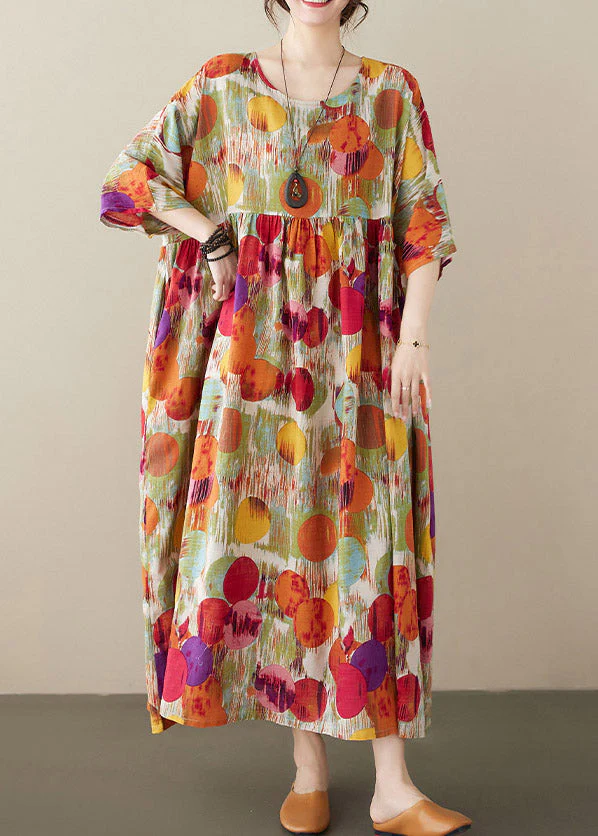 Bohemian Red O-Neck Print Cozy Long Dress Summer - Image 4