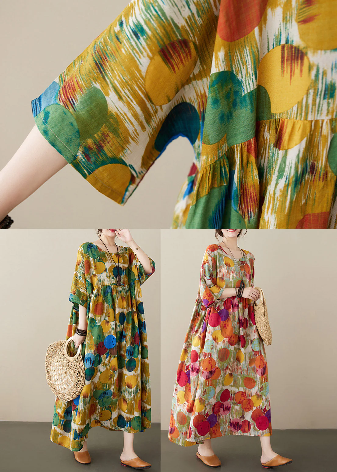 Bohemian Red O-Neck Print Cozy Long Dress Summer - Image 5