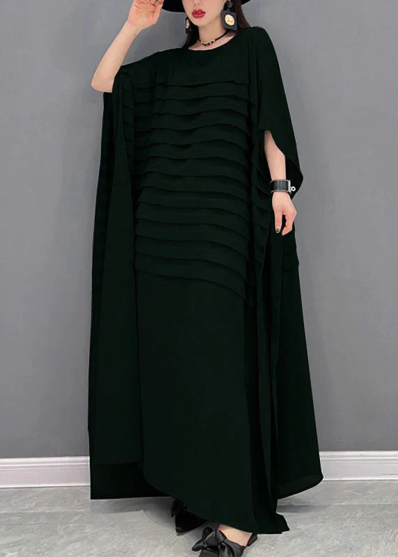 Bohemian Red O-Neck Striped Chiffon Ankle Dress Batwing Sleeve - Image 3