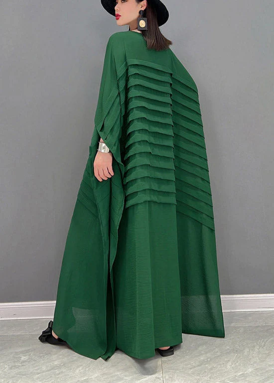 Bohemian Red O-Neck Striped Chiffon Ankle Dress Batwing Sleeve - Image 8