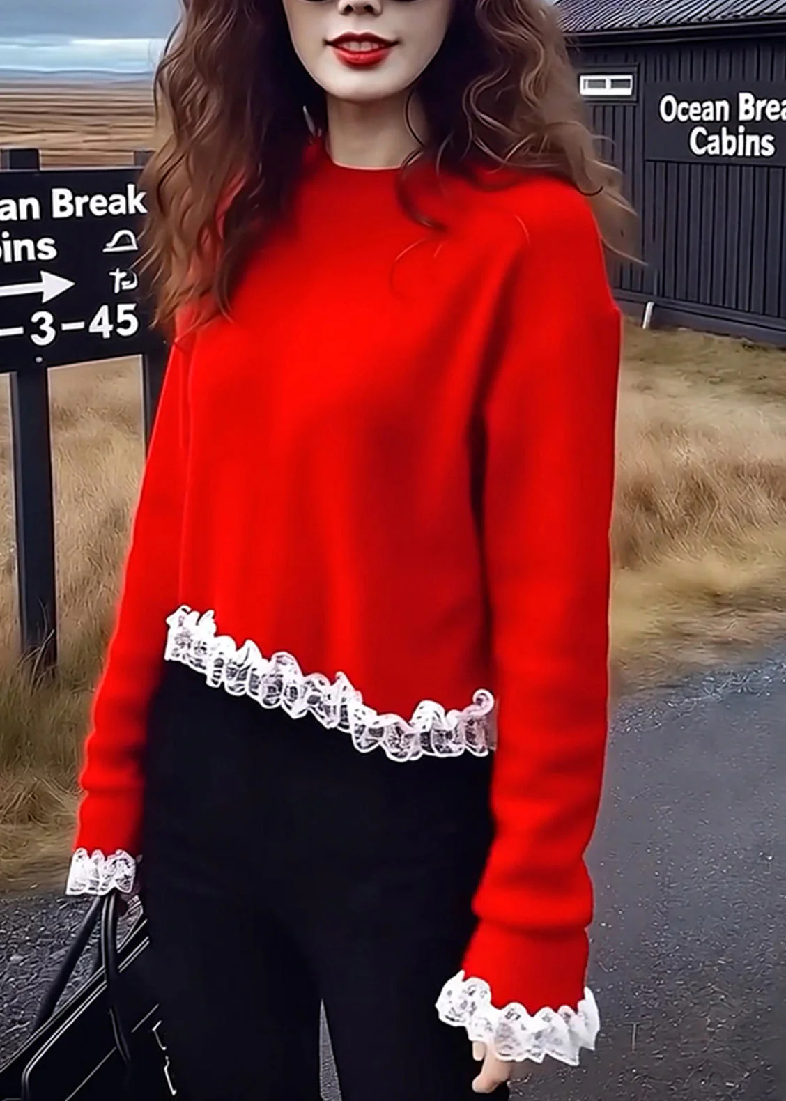 Bohemian Red Oversized Patchwork Lace Sweaters Winter - Image 4