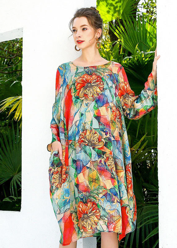 Bohemian Red Oversized Print Chiffon Beach Dress Summer - Image 3