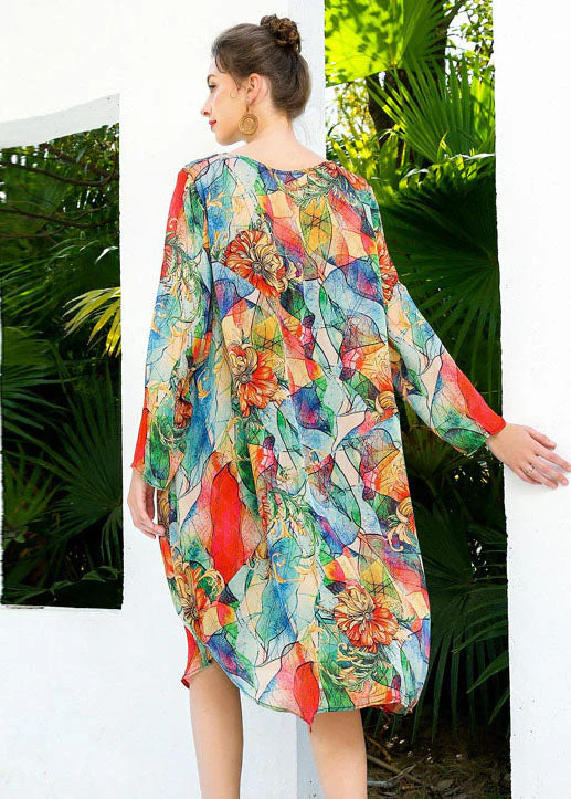 Bohemian Red Oversized Print Chiffon Beach Dress Summer - Image 4