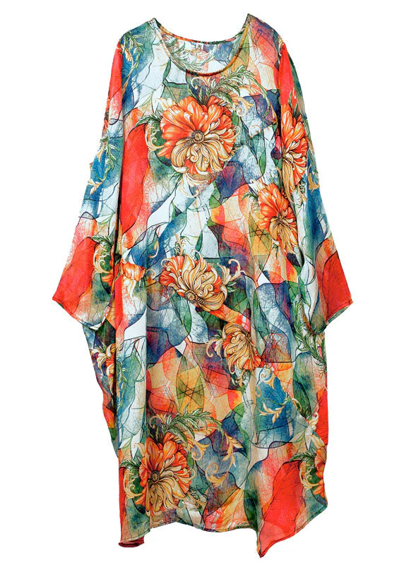 Bohemian Red Oversized Print Chiffon Beach Dress Summer - Image 5