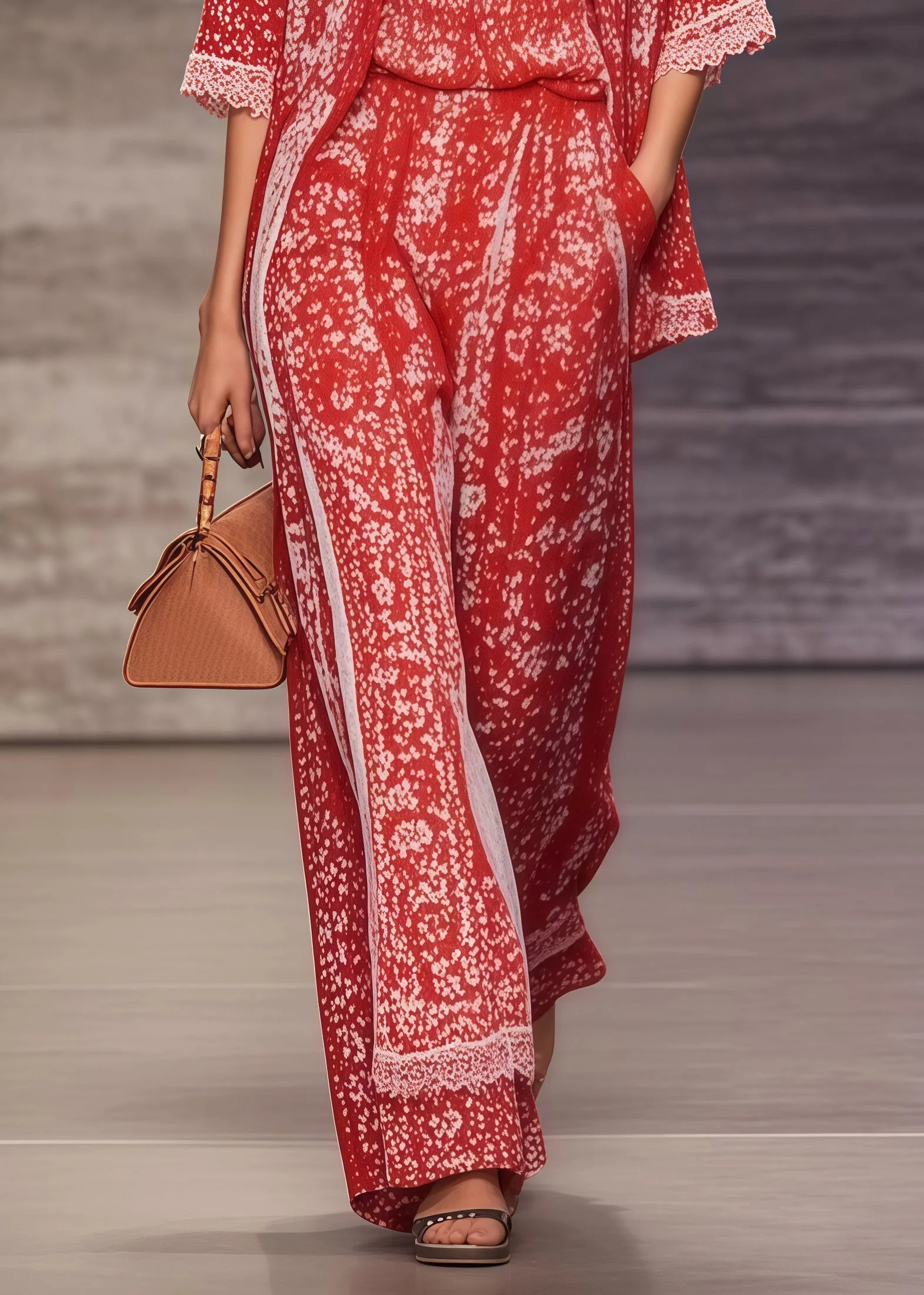 Bohemian Red Oversized Print Chiffon Two Pieces Set Summer - Image 4