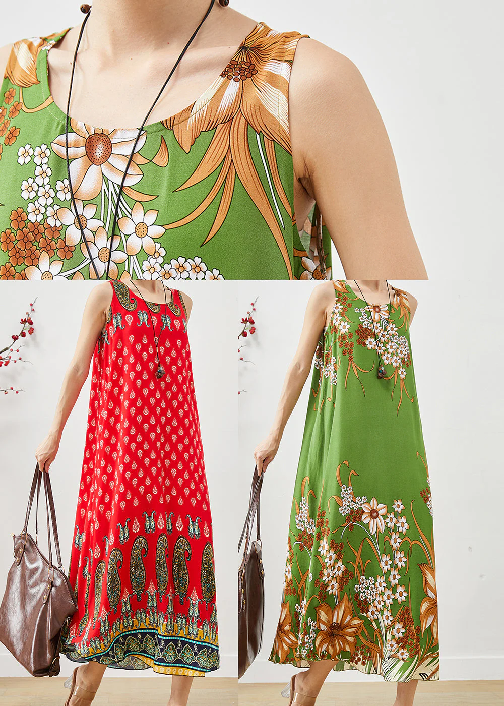 Bohemian Red Oversized Print Cotton Dress Summer - Image 5