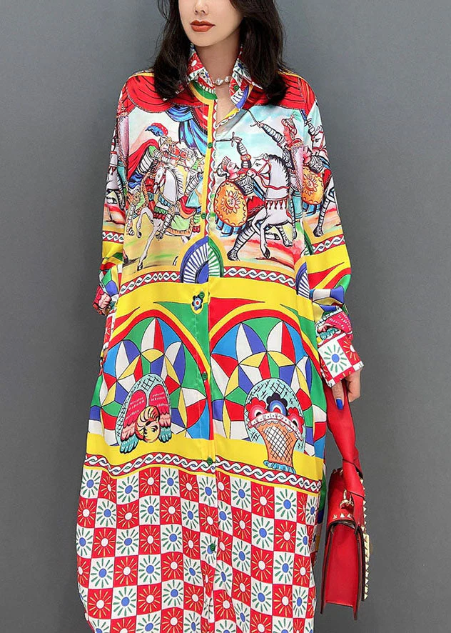 Bohemian Red Peter Pan Collar Print Vacation Dresses Fall - Image 5