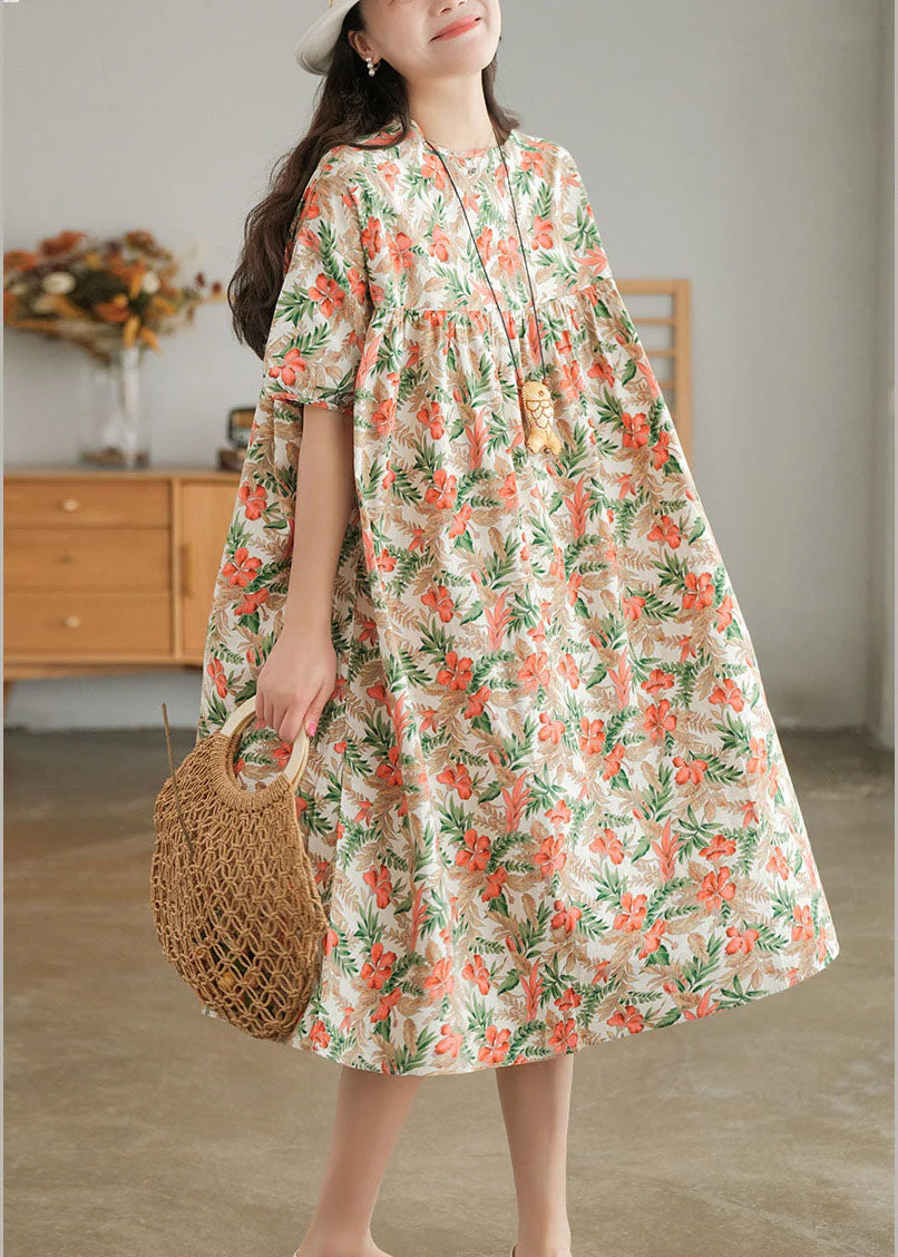 Bohemian Red Print O-Neck Cotton Beach Dresses Short Sleeve - Image 2