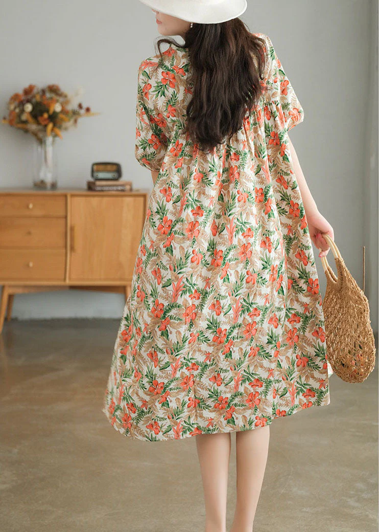 Bohemian Red Print O-Neck Cotton Beach Dresses Short Sleeve - Image 4