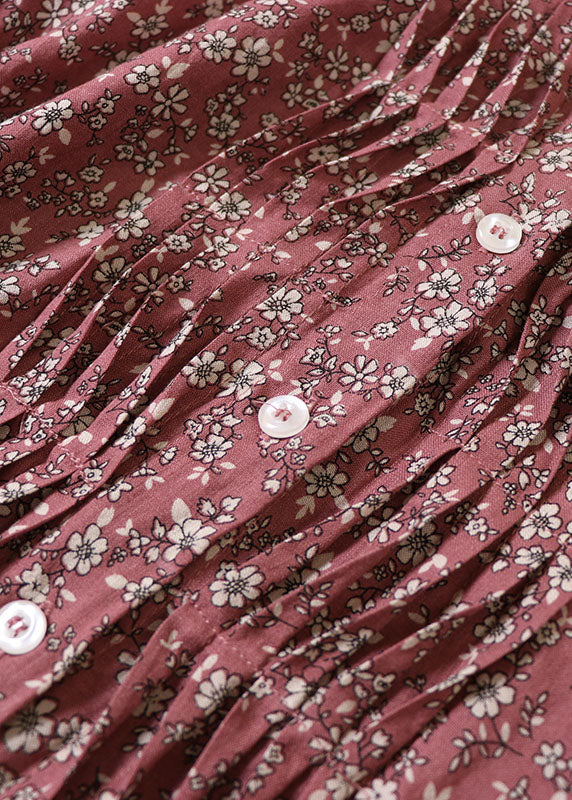 Bohemian Red Ruffled Print Long Dresses Half Sleeve - Image 5