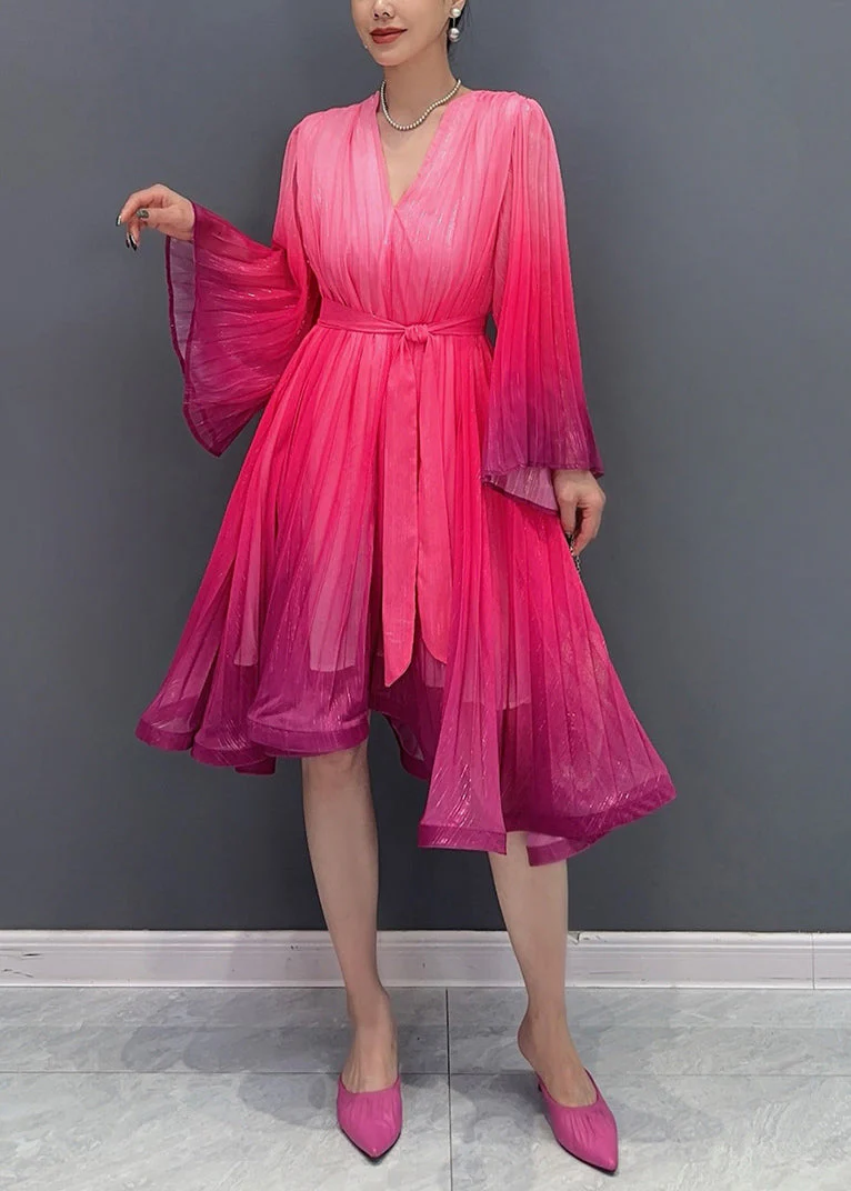 Bohemian Red V Neck Layered Long Dresses Fall