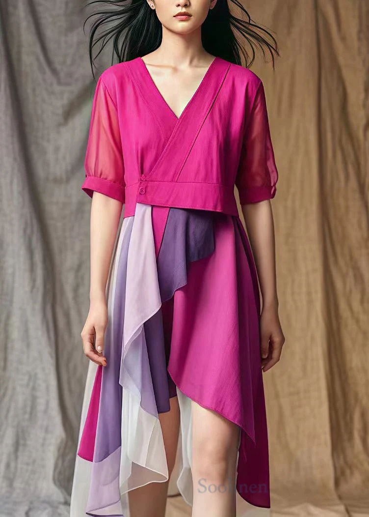 Bohemian Rose Asymmetrical Patchwork Cotton Mid Dresses Summer - Image 2