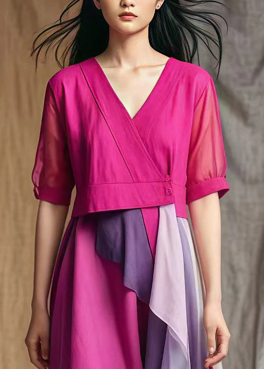 Bohemian Rose Asymmetrical Patchwork Cotton Mid Dresses Summer - Image 3