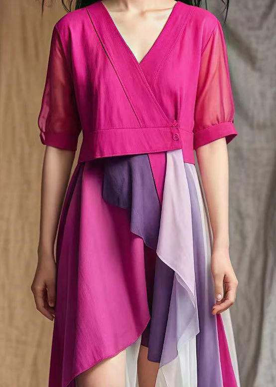 Bohemian Rose Asymmetrical Patchwork Cotton Mid Dresses Summer - Image 4