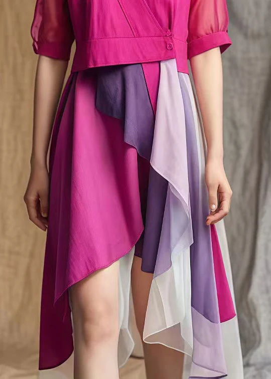 Bohemian Rose Asymmetrical Patchwork Cotton Mid Dresses Summer - Image 5