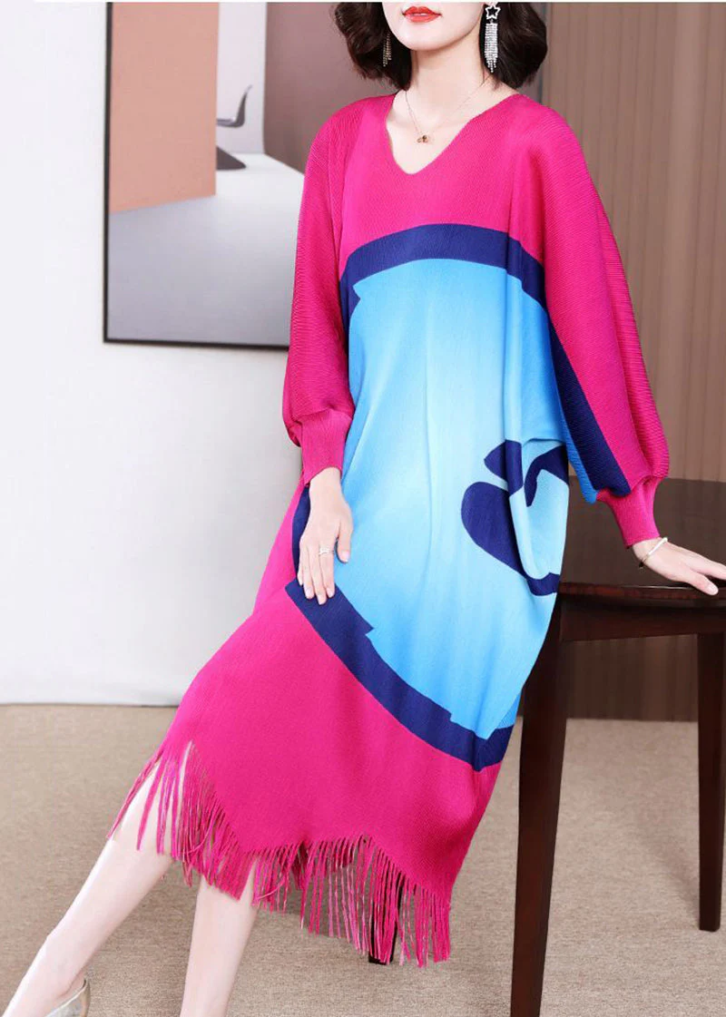 Bohemian Rose Oversized Print Tassel Maxi Dress Spring - Image 2