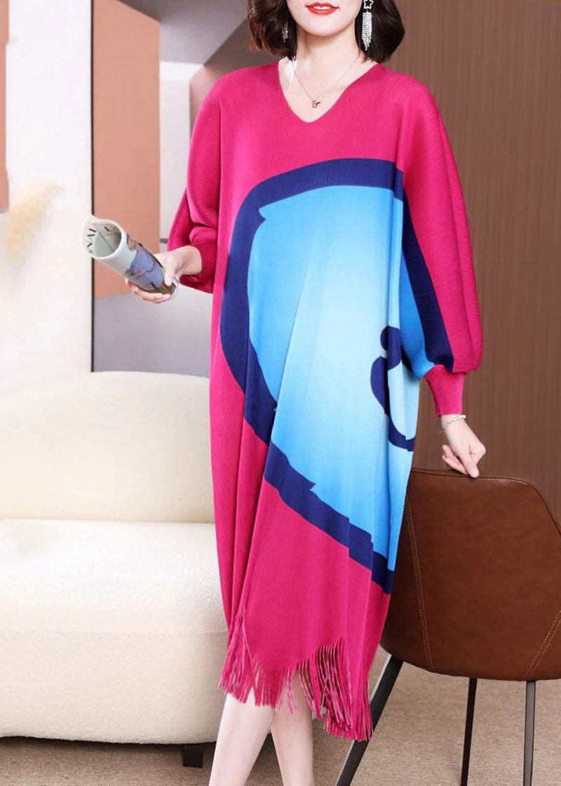 Bohemian Rose Oversized Print Tassel Maxi Dress Spring - Image 3
