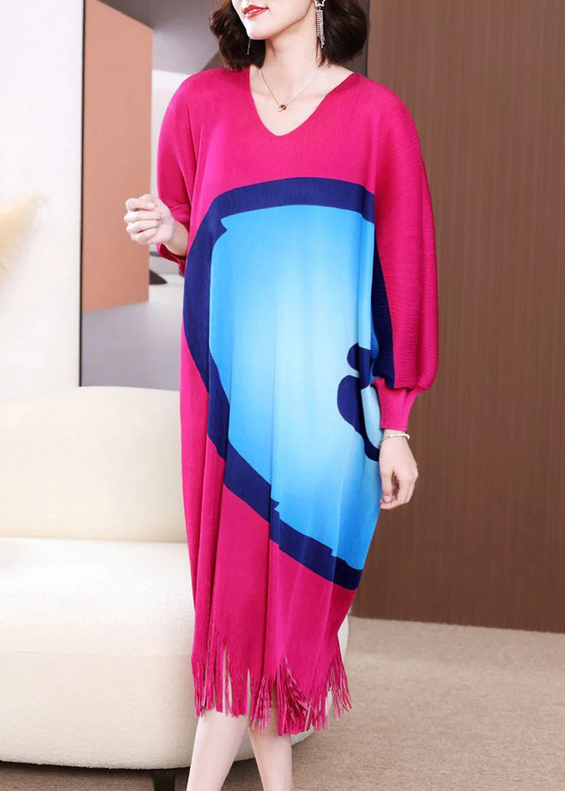 Bohemian Rose Oversized Print Tassel Maxi Dress Spring - Image 4