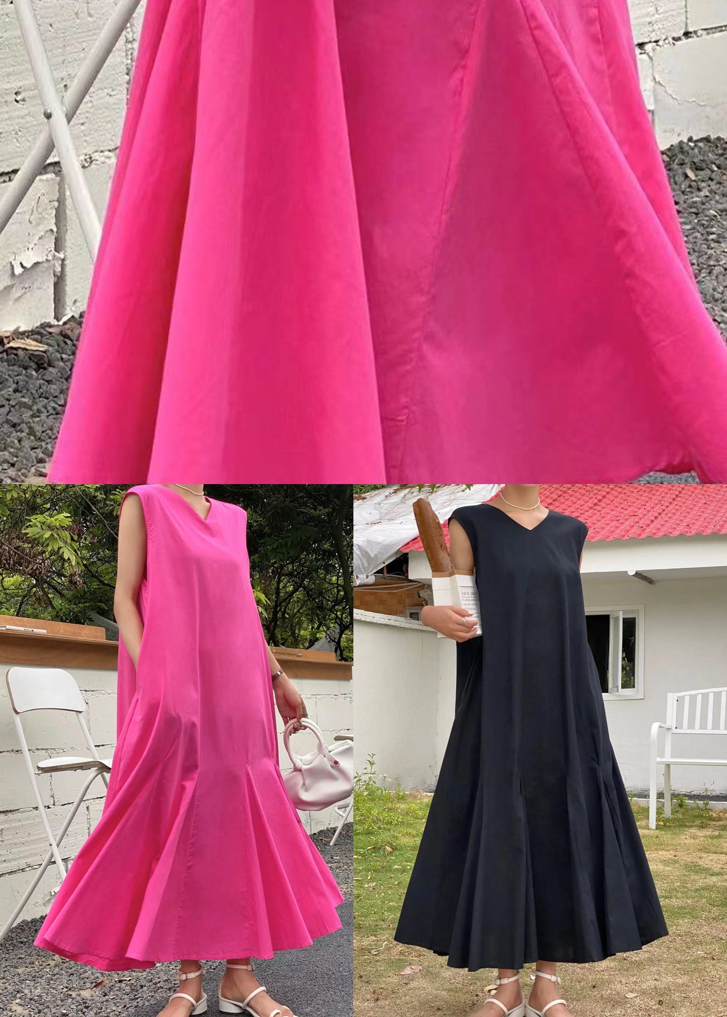 Bohemian Rose V Neck Patchwork Cotton Holiday Dress Summer - Image 5