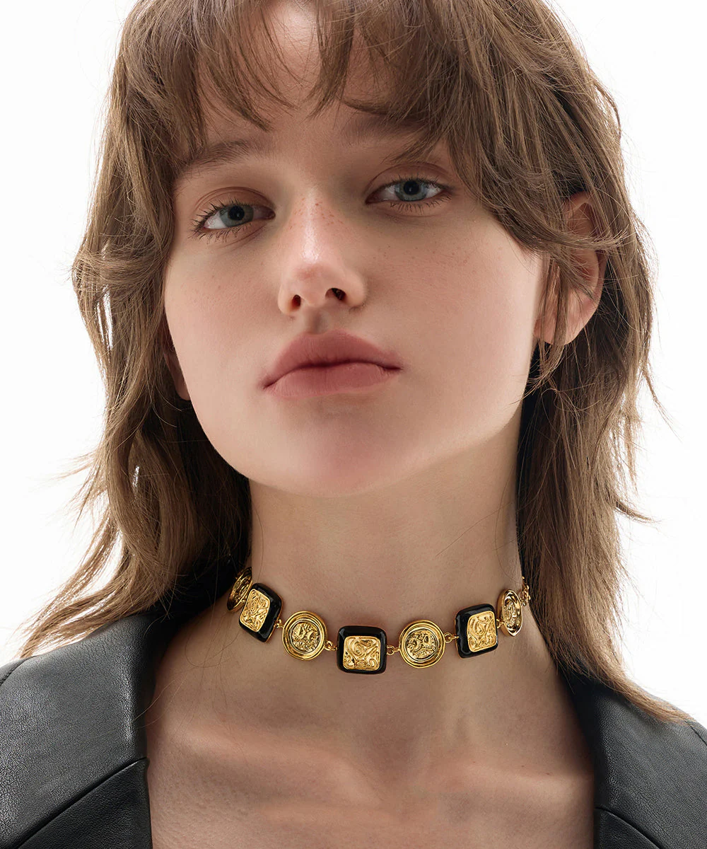 Bohemian Silk Copper Overgild Dripping Glaze Coin Collar Necklace - Image 2