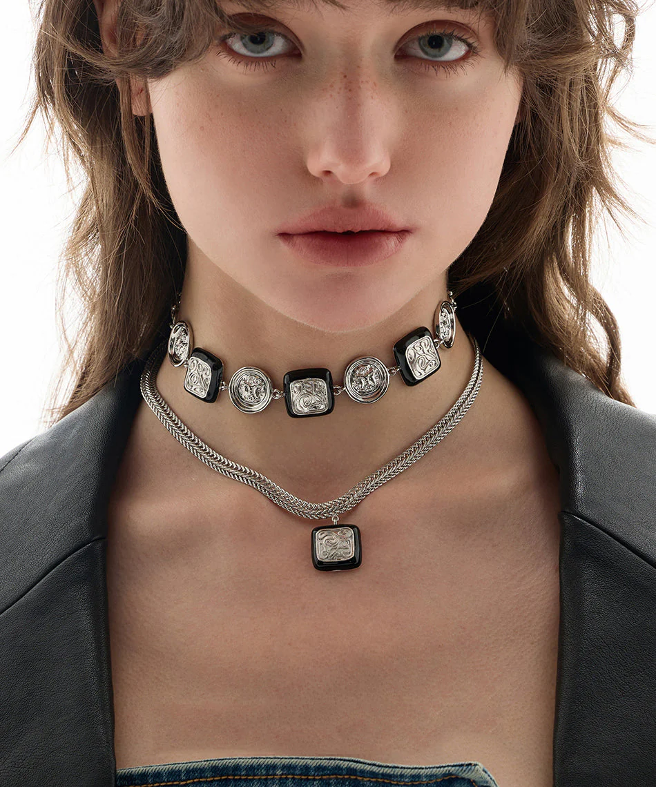 Bohemian Silk Copper Overgild Dripping Glaze Coin Collar Necklace - Image 3