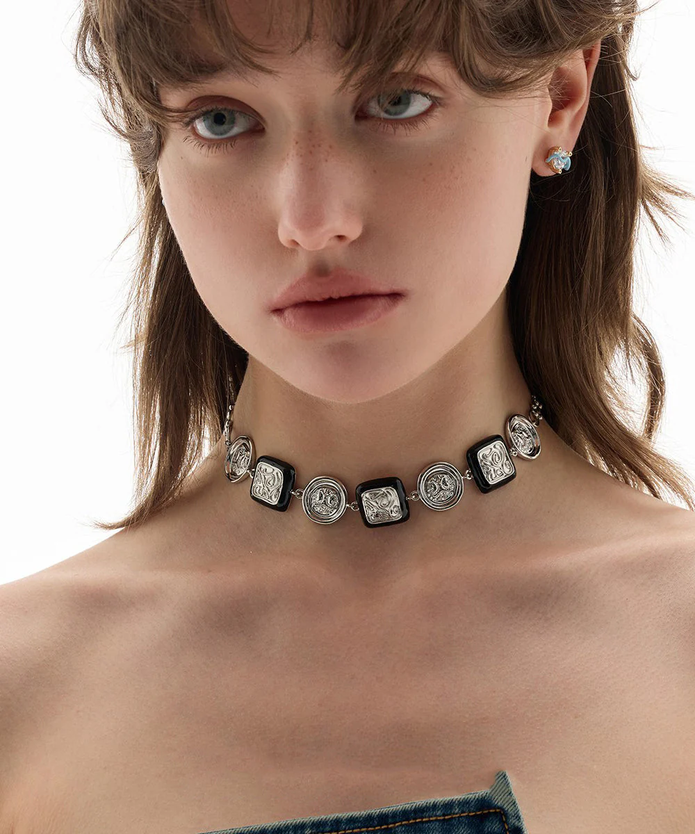 Bohemian Silk Copper Overgild Dripping Glaze Coin Collar Necklace - Image 5