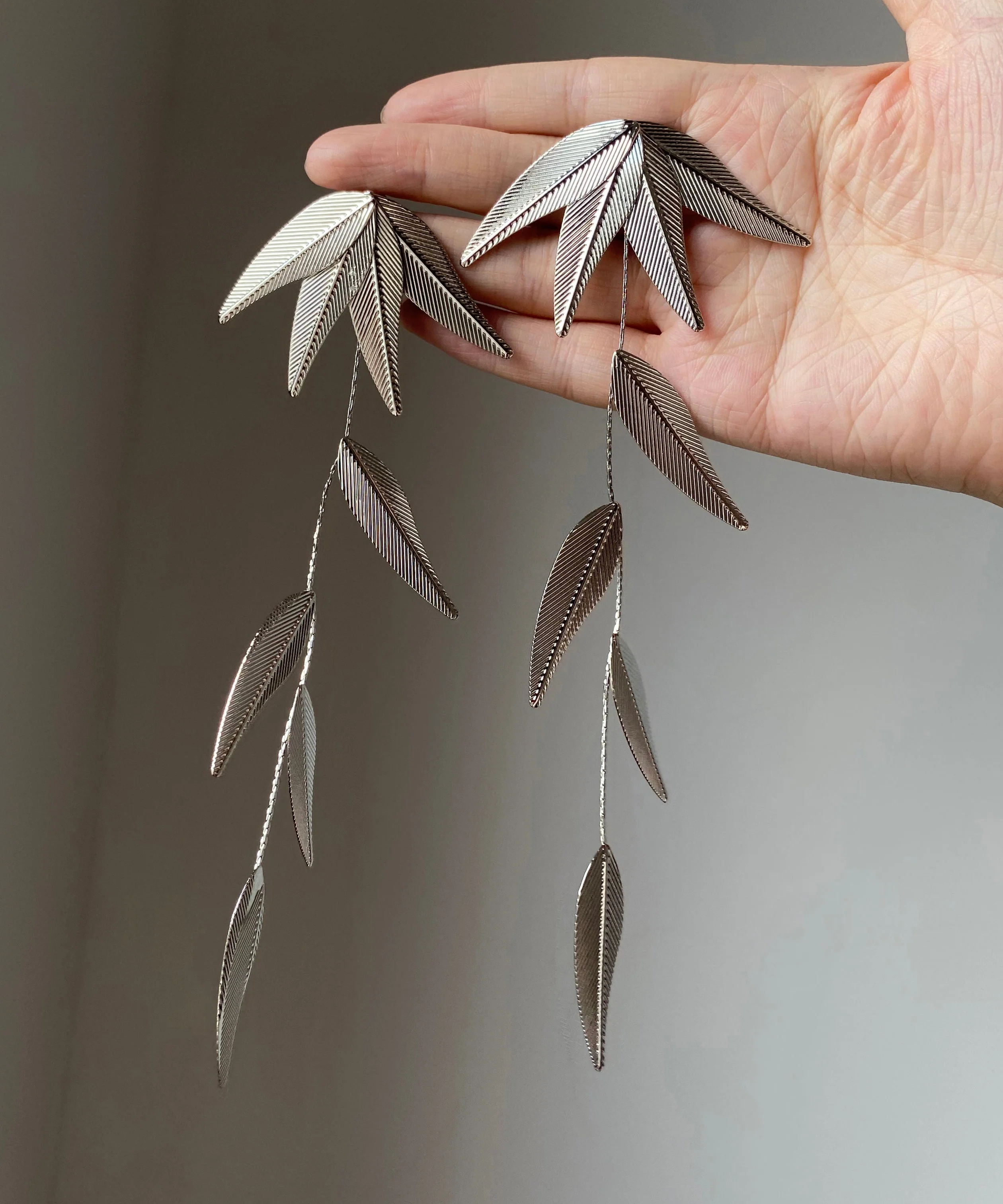 Bohemian Silk Sterling Silver Bamboo Leaf Tassel Drop Earrings - Image 4