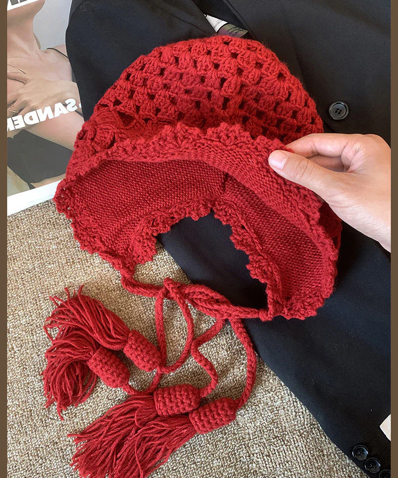 Bohemian Style Red Hollow Floral Knitted Boonie Hat - Image 5