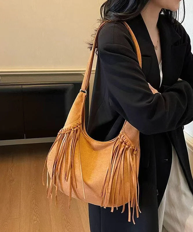 Bohemian Tasseled Solid Durable Suede Velour Messenger Bag