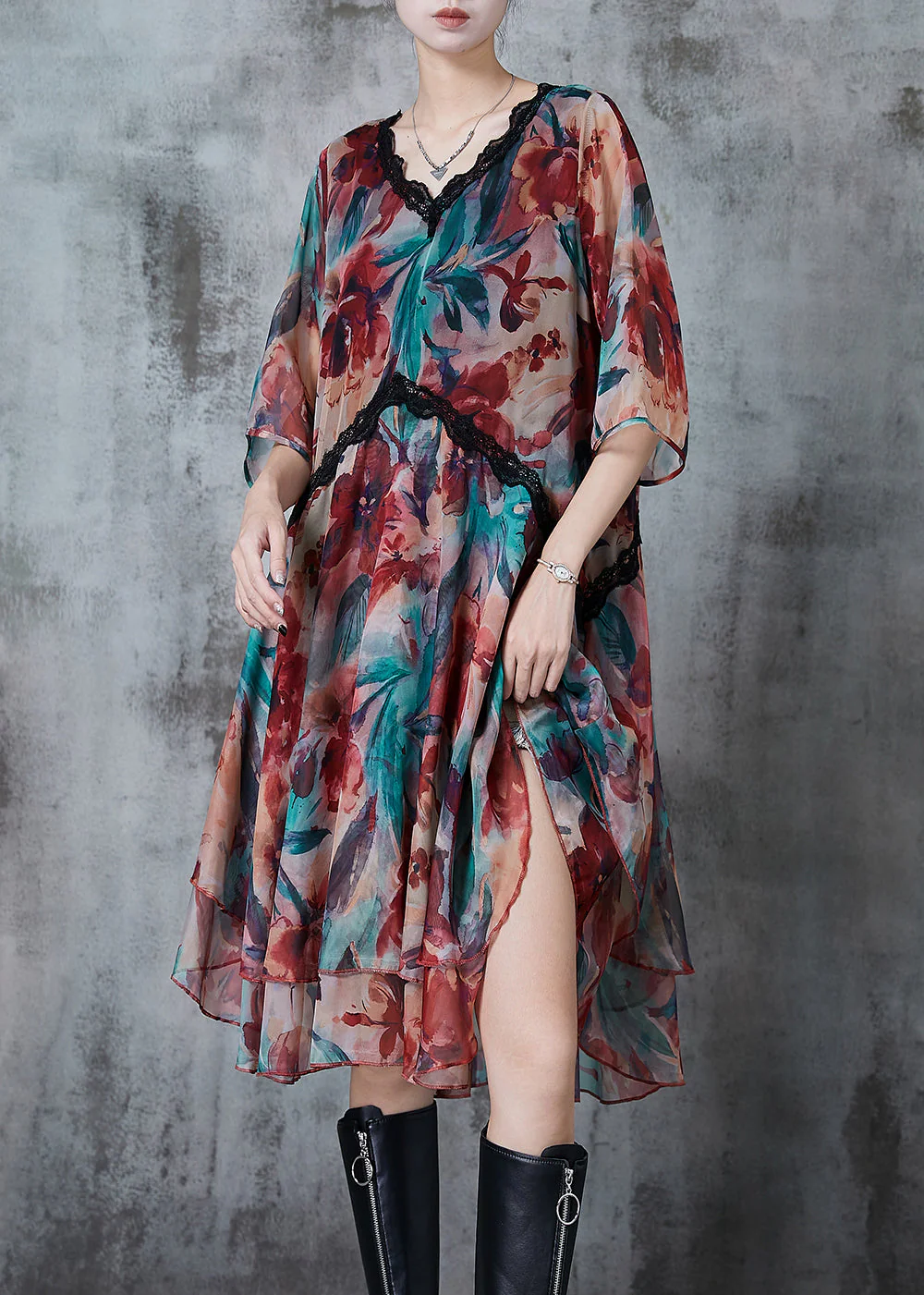Bohemian V Neck Print Chiffon Beach Dresses Summer - Image 2