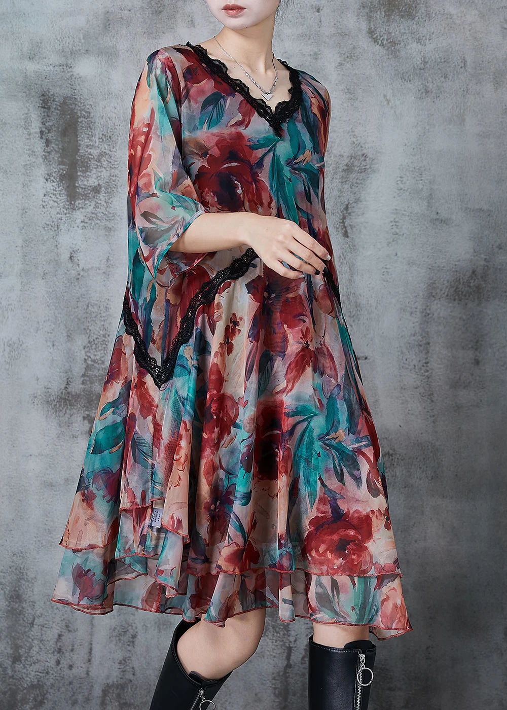 Bohemian V Neck Print Chiffon Beach Dresses Summer - Image 3