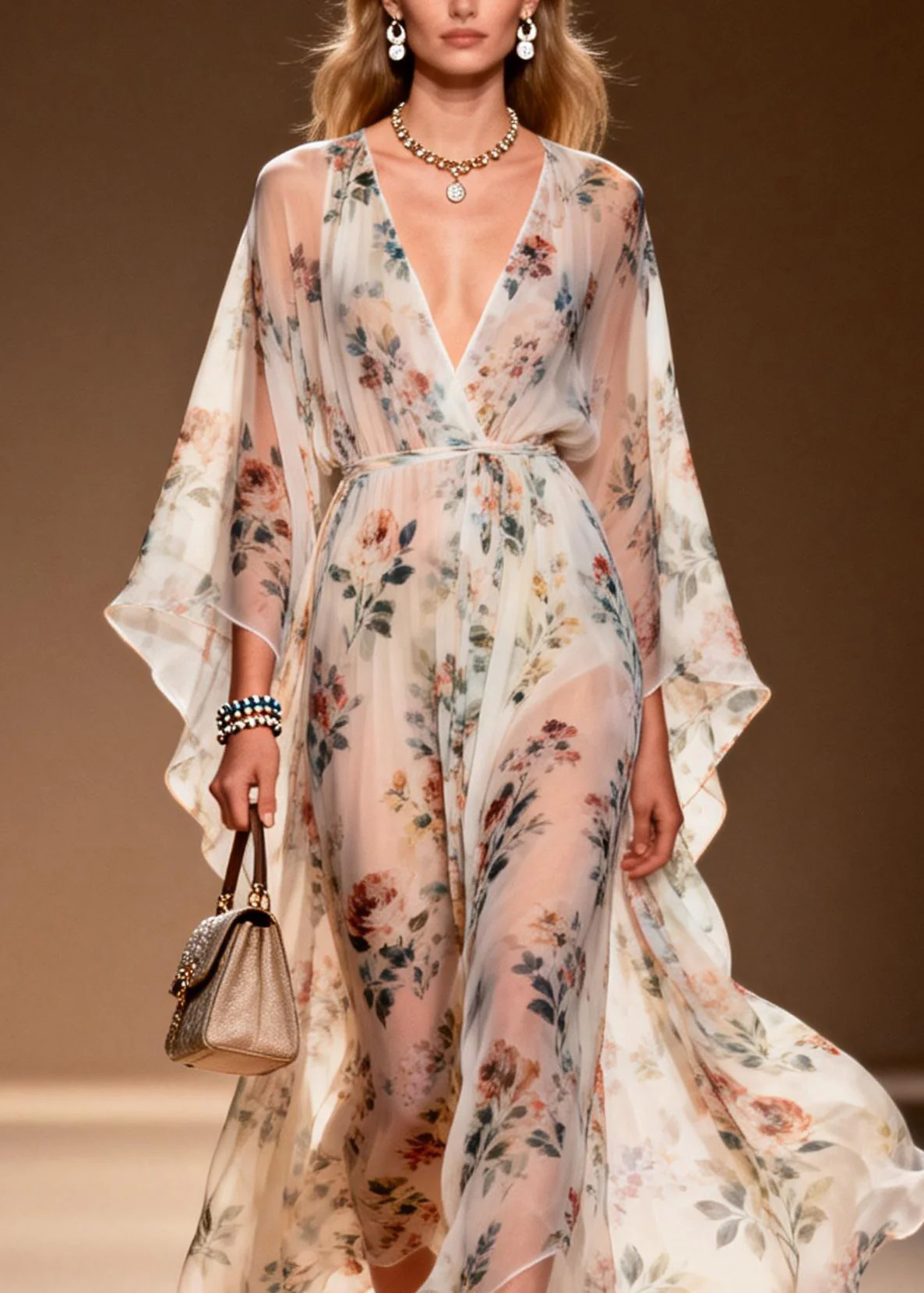 Bohemian V Neck Print Chiffon Long Dresses Summer - Image 2