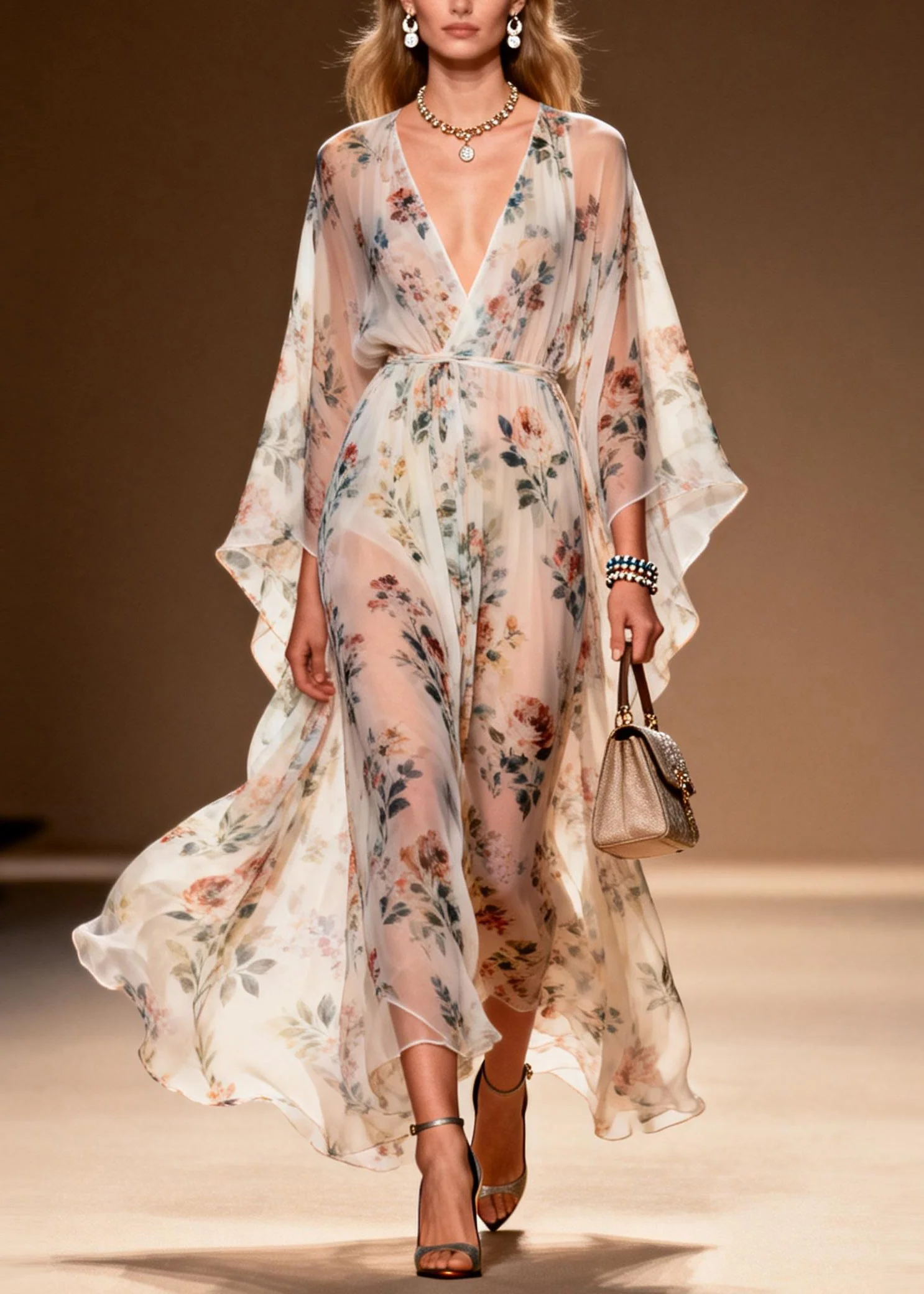 Bohemian V Neck Print Chiffon Long Dresses Summer - Image 3