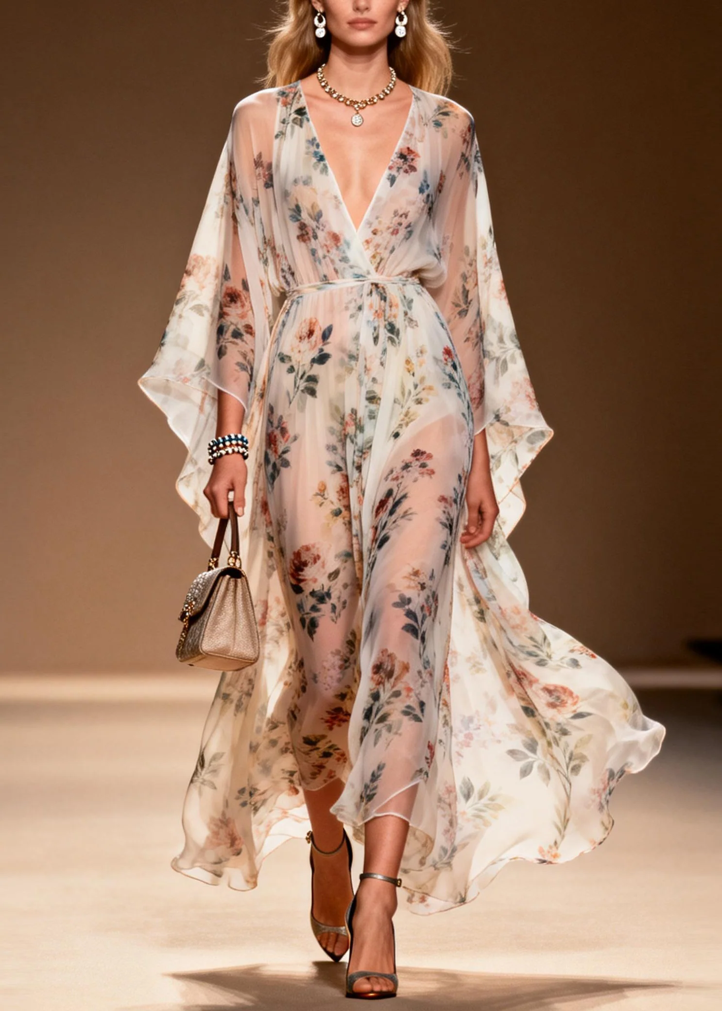 Bohemian V Neck Print Chiffon Long Dresses Summer - Image 5