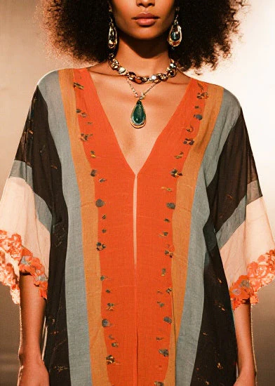 Bohemian V Neck Print Cotton Beach Dress Half Sleeve - Image 2