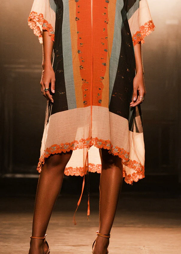 Bohemian V Neck Print Cotton Beach Dress Half Sleeve - Image 4