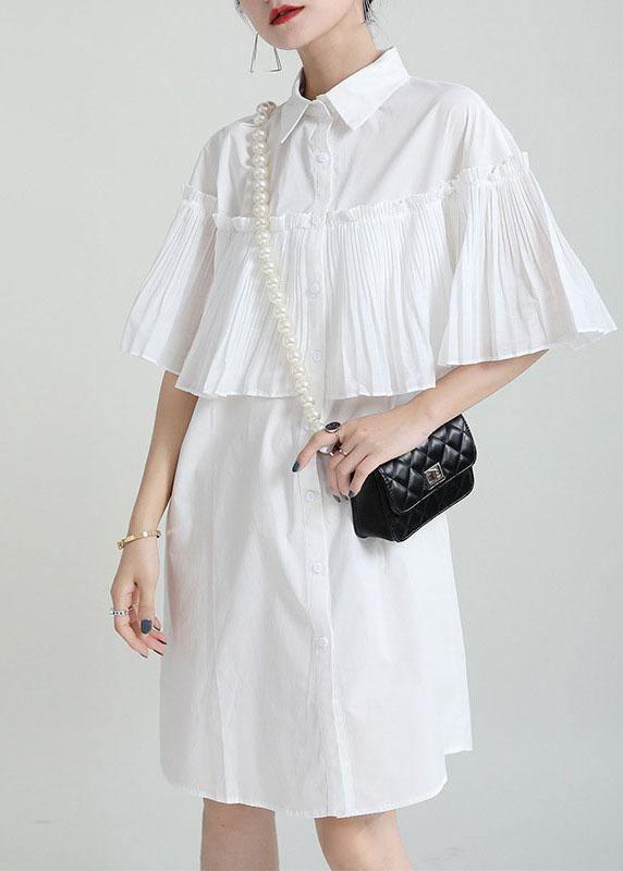 Bohemian White Asymmetrical Design Wrinkled Summer Cotton Cloak Sleeves Sundress