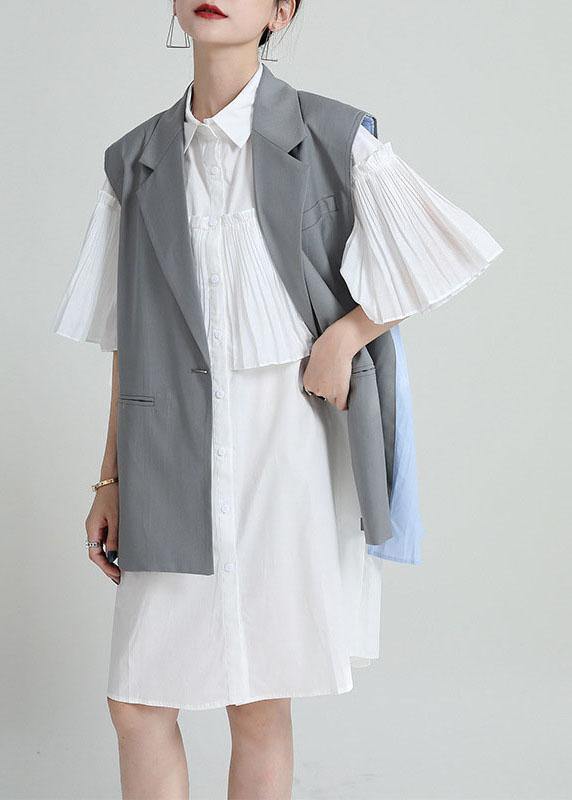 Bohemian White Asymmetrical Design Wrinkled Summer Cotton Cloak Sleeves Sundress - Image 3