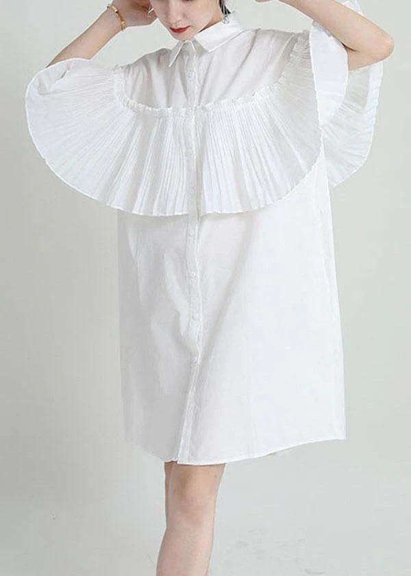 Bohemian White Asymmetrical Design Wrinkled Summer Cotton Cloak Sleeves Sundress - Image 4