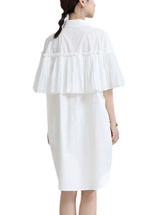 Bohemian White Asymmetrical Design Wrinkled Summer Cotton Cloak Sleeves Sundress - Image 5